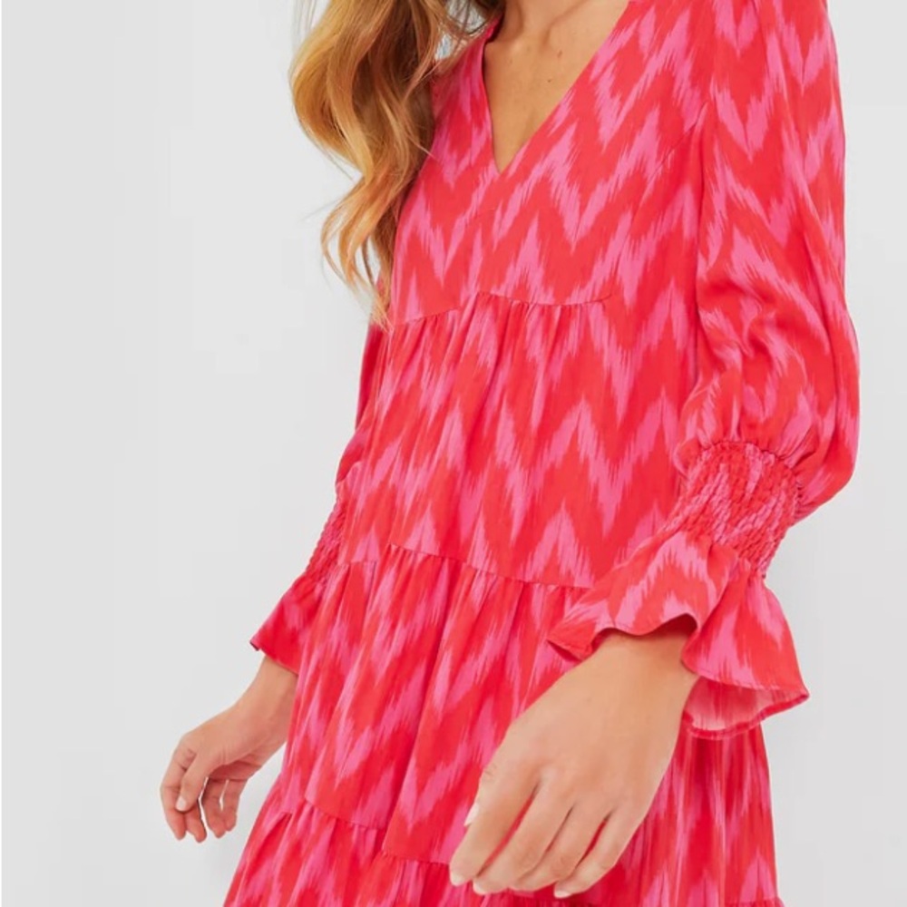 Pomander Place Tuckernuck Hot Pink Zigzag Ikat Kenzo Long Sleeve Dress - Picture 3 of 5
